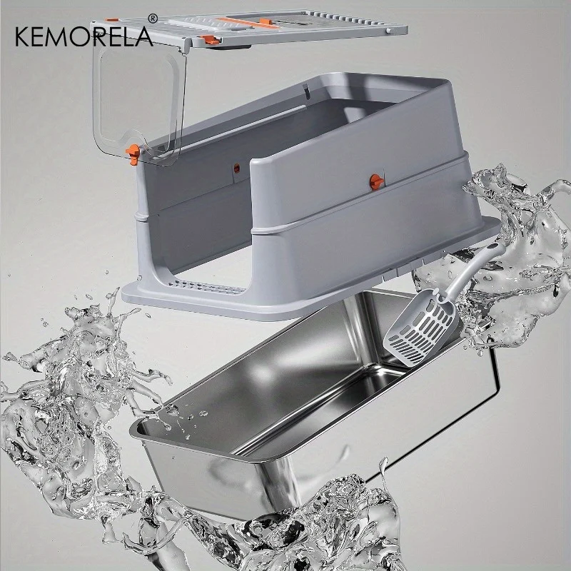 Lettiera Chiusa XXL per Gatti con Base in Acciaio Inox e Tetto Removibile 60×41×39 cm
