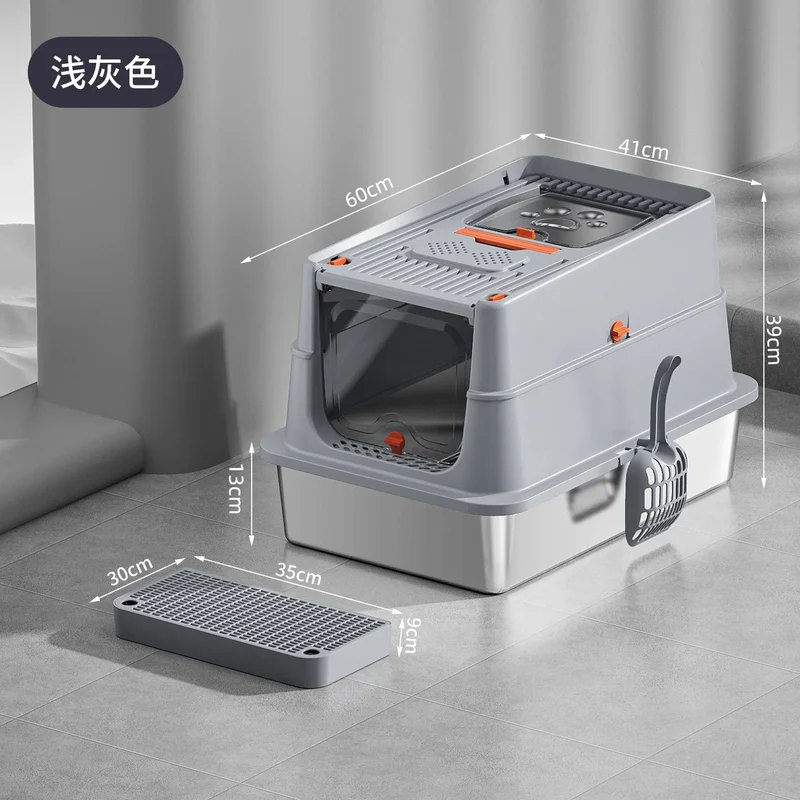 Lettiera Chiusa XXL per Gatti con Base in Acciaio Inox e Tetto Removibile 60×41×39 cm