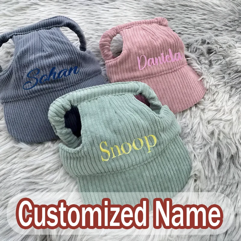 Cappello Personalizzato per Cani e Gatti con Nome Ricamato | Regolabile in Velluto a Coste