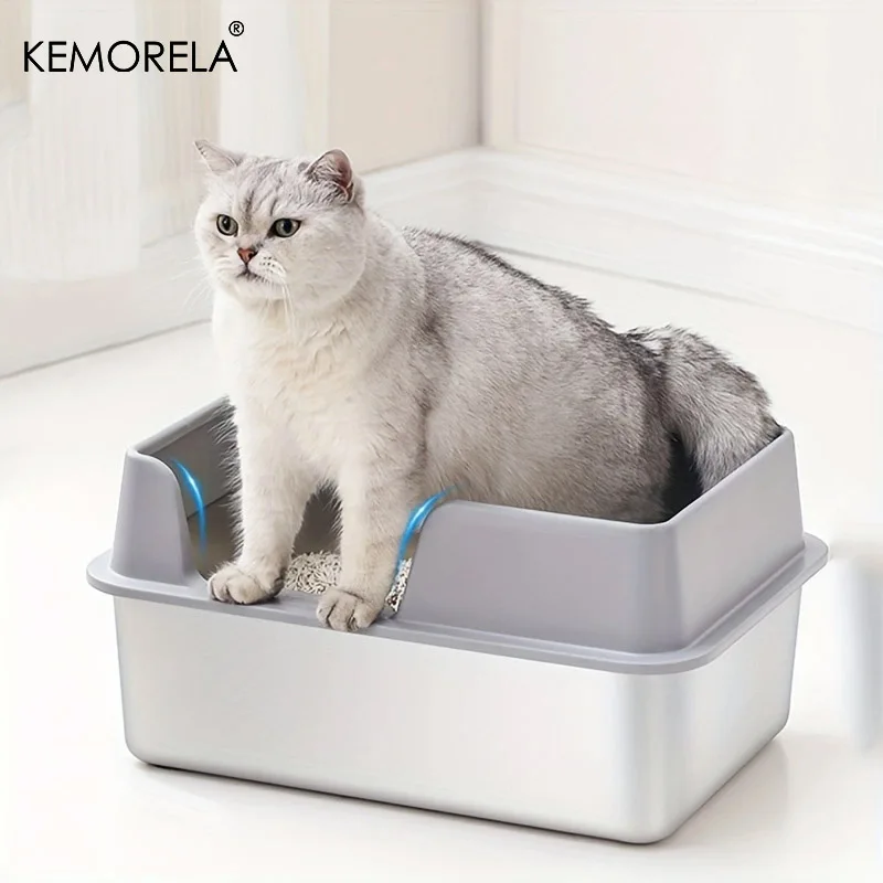 Lettiera per Gatti in Acciaio Inox con Pareti Alte Anti-Sabbia | Taglie S e L