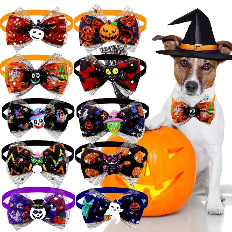 Set 18 Papillon Halloween per Cani e Gatti – Fiocchi Regolabili Fantasie Assortite