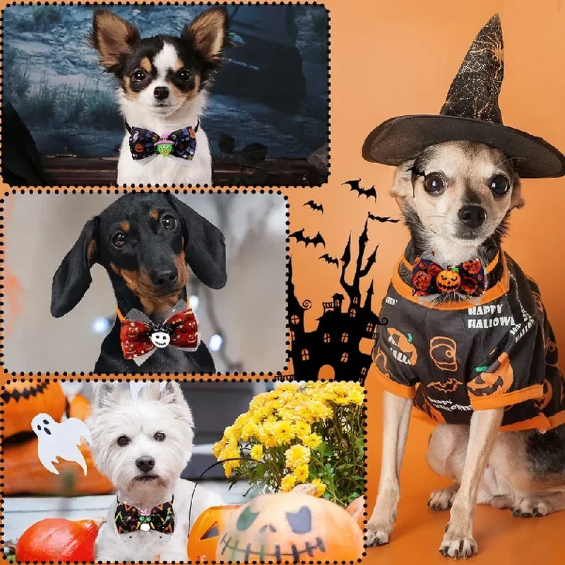 Set 18 Papillon Halloween per Cani e Gatti – Fiocchi Regolabili Fantasie Assortite