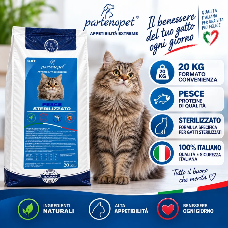 Partenopet Crocchette Gatti Sterilizzati al Pesce 20 kg