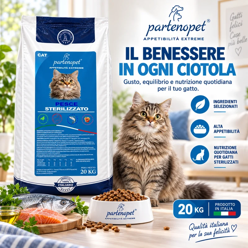 Partenopet Crocchette Gatti Sterilizzati al Pesce 20 kg