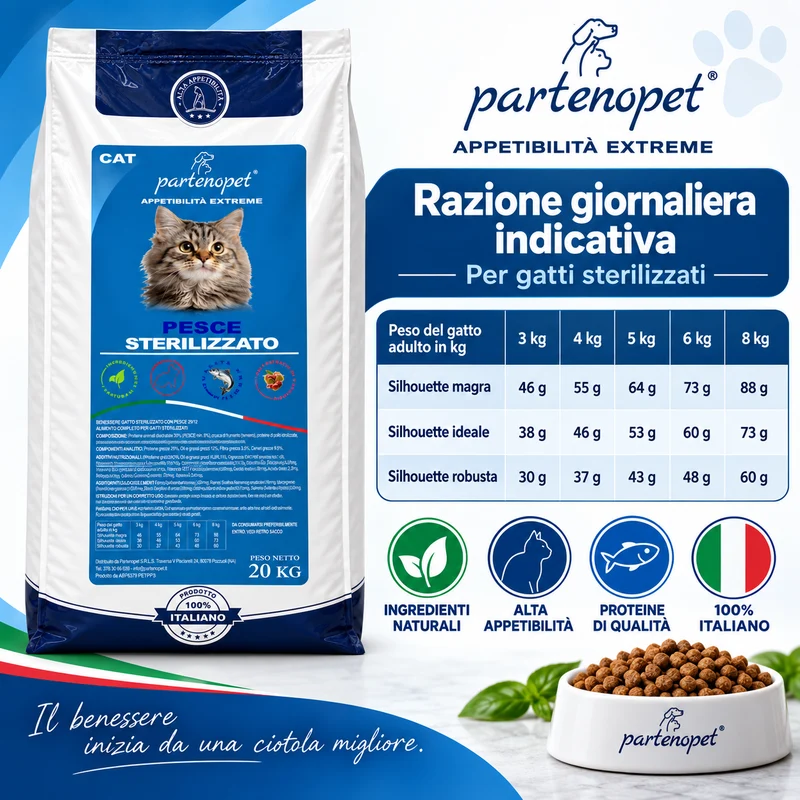 Partenopet Crocchette Gatti Sterilizzati al Pesce 20 kg
