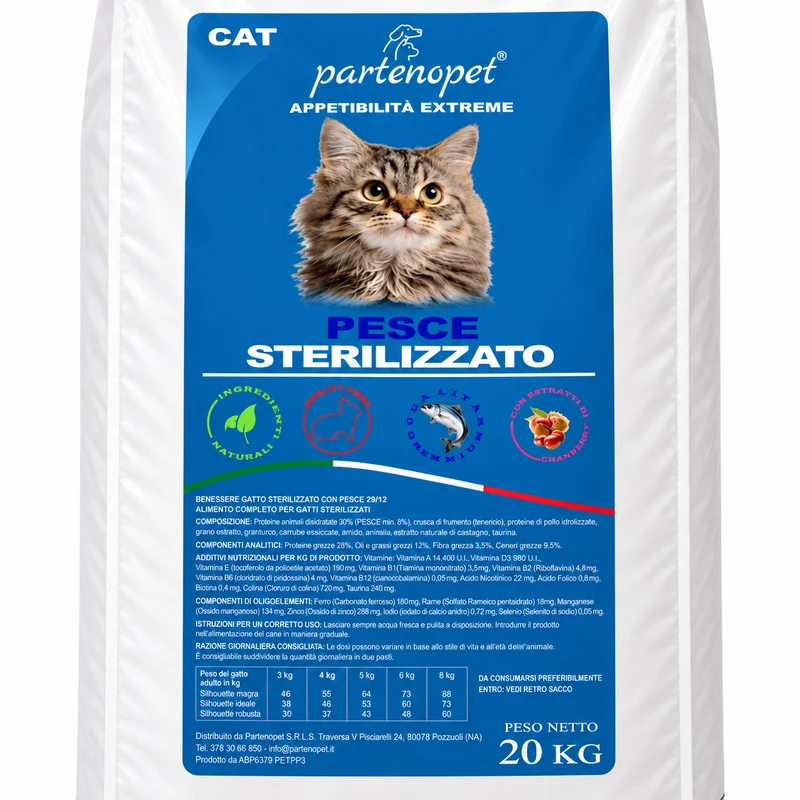 Partenopet Crocchette Gatti Sterilizzati al Pesce 20 kg