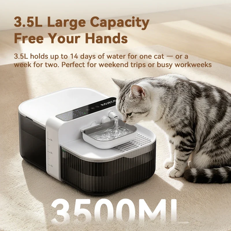 ROJECO Fontanella Wireless per Gatti 3,5L con Separazione Acqua di Scarto | 2000mAh