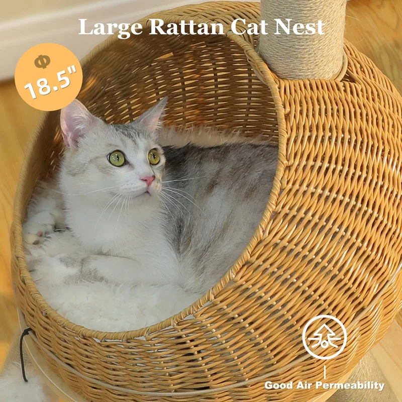 Tiragraffi per Gatti Dinosauro 116 cm con Cuccia in Rattan e Sisal