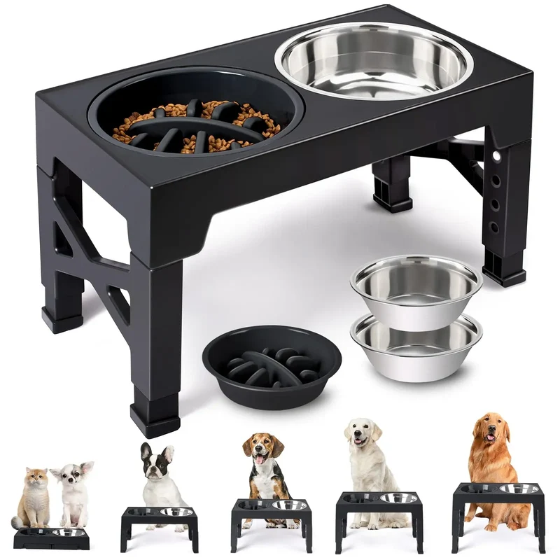 Ciotole Rialzate per Cani – Supporto Regolabile con 2 Ciotole Inox