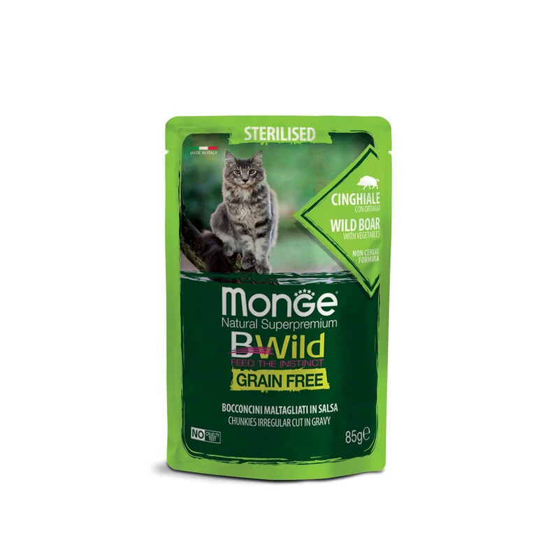Monge BWild - Gatto Adult - Grain Free – Bocconcini maltagliati in salsa Cinghiale con Ortaggi 85gr