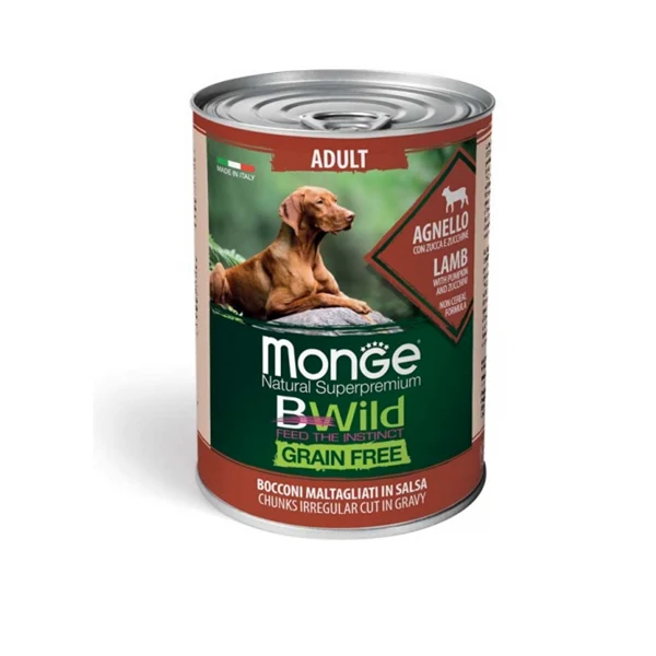 Monge BWild - Grain Free – Bocconi maltagliati in salsa Agnello con Zucca e Zucchine Adult 400gr