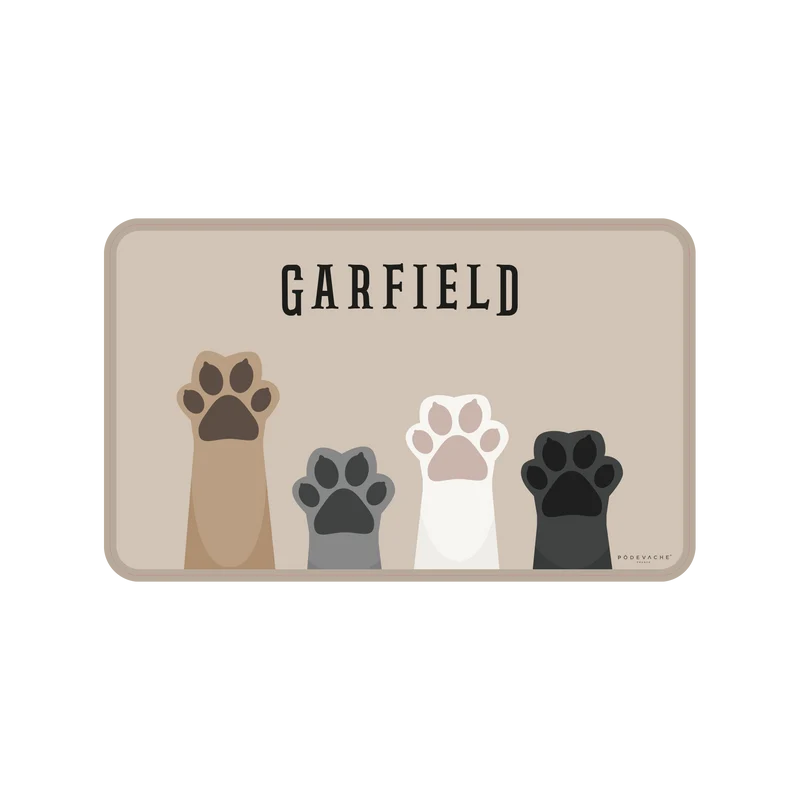 Tappetino per ciotola in vinile personalizzabile Cat Paws - Beige