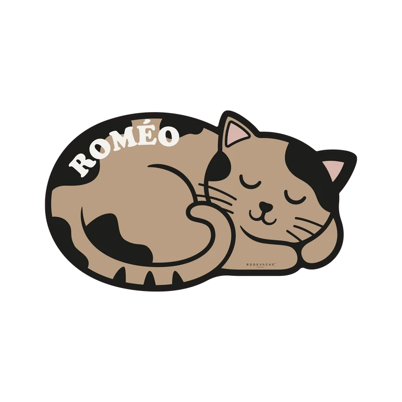 Tappetino per ciotola in vinile personalizzabile Sleeping Cat - Beige