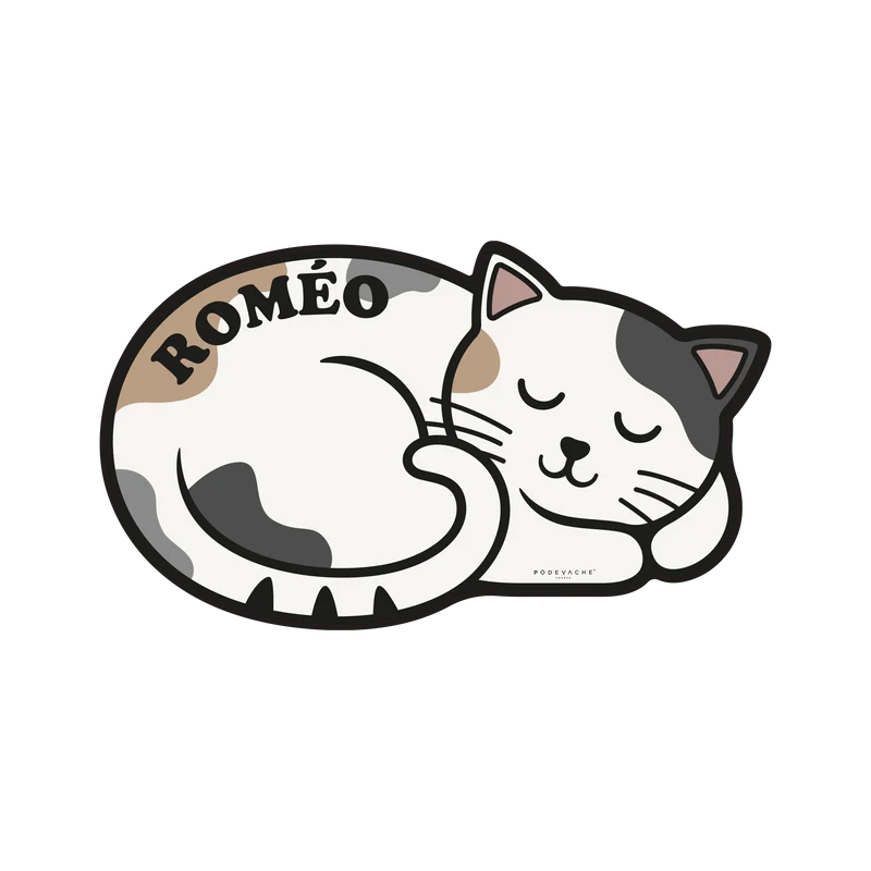 Tappetino per ciotola in vinile personalizzabile Sleeping Cat - Bianco