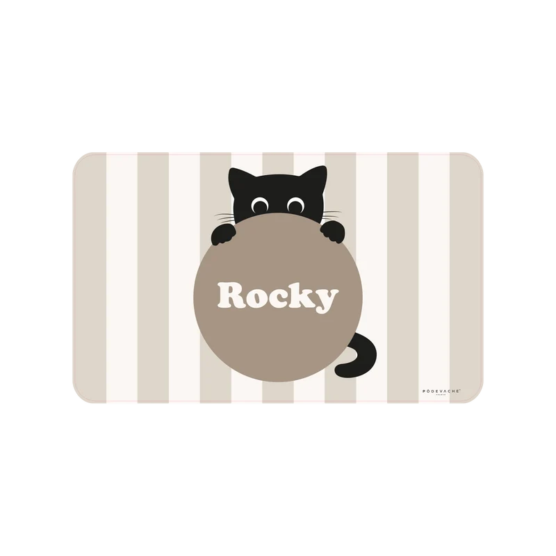 Tappetino per ciotola in vinile personalizzabile Round Kitten - Beige