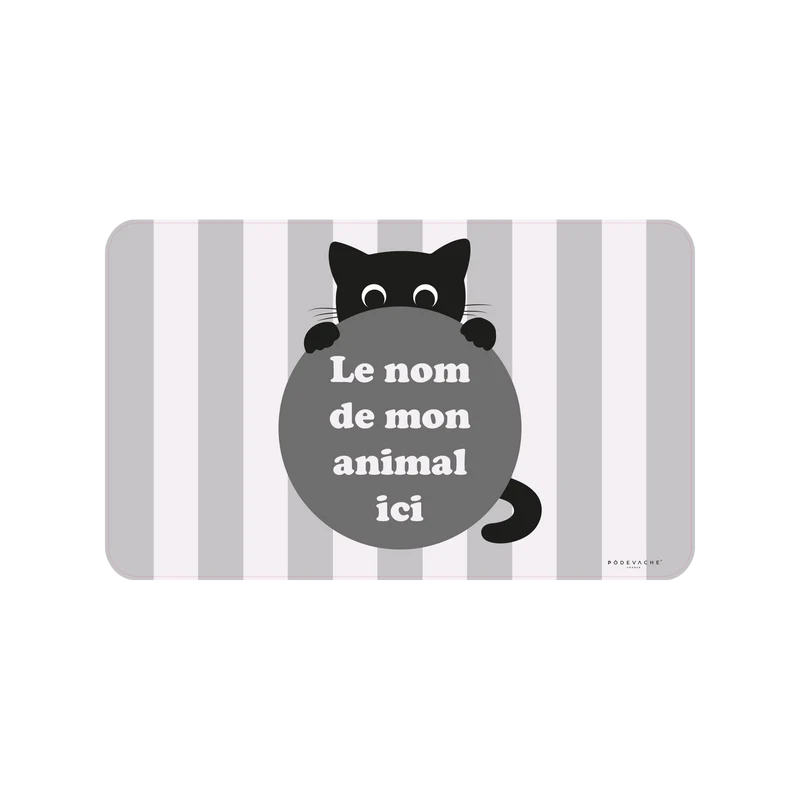 Tappetino per ciotola in vinile personalizzabile Round Kitten - Grigio