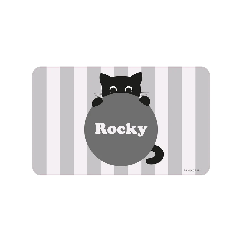 Tappetino per ciotola in vinile personalizzabile Round Kitten - Grigio