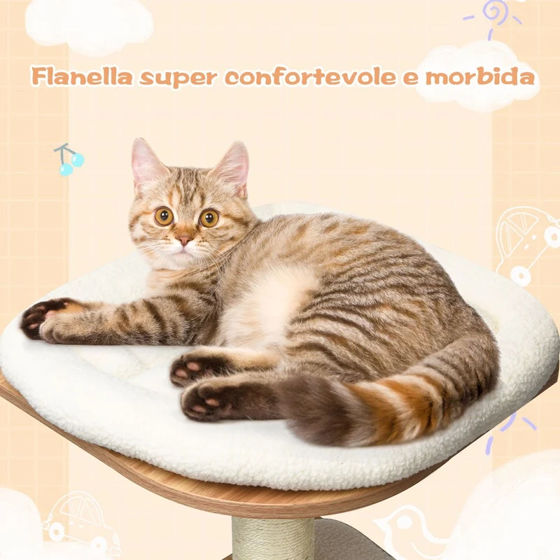Costway - Albero per Gatti, Torre per Gatti, Tiragraffi per Gatti Multilivello con Casetta e Colonne, Albero del Gatto, 60 x 60 x179 cm, Beige