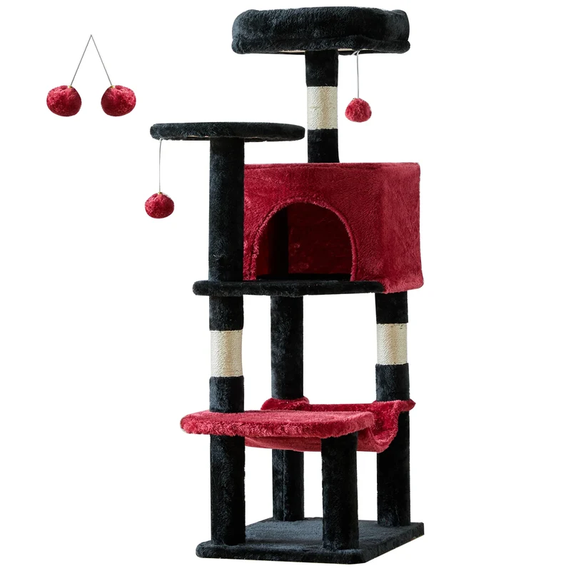 Tiragraffi per Gatti Multi-Livello 112 cm con Cuccia, Amaca, Piattaforme e Tiragraffi in Sisal