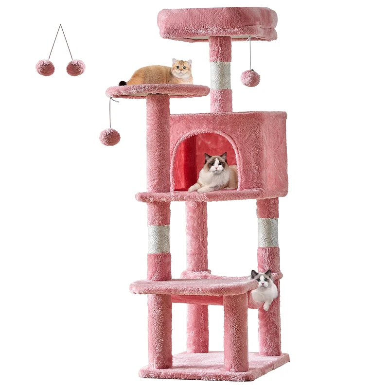 Tiragraffi per Gatti Multi-Livello 112 cm con Cuccia, Amaca, Piattaforme e Tiragraffi in Sisal