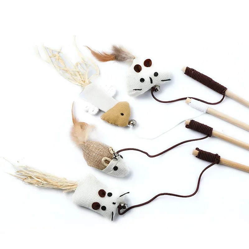 Bacchetta Gioco per Gatti con Piume Colorate e Pendaglio | Cat Wand Interattiva in Legno