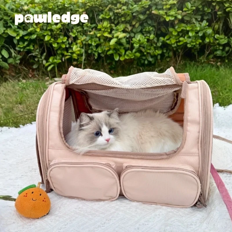 Trasportino Pieghevole per Gatti e Cani di Piccola Taglia con Tasche Portaoggetti
