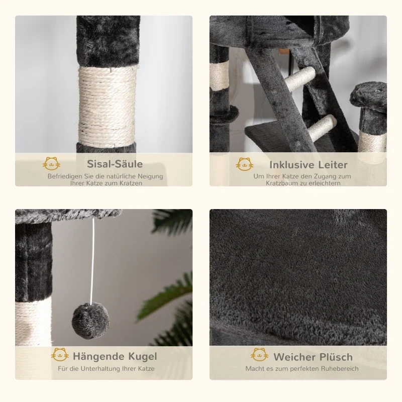 Albero Tiragraffi da Pavimento a Soffitto 240-260 cm per Gatti con Cucce, Tunnel e Pali in Sisal
