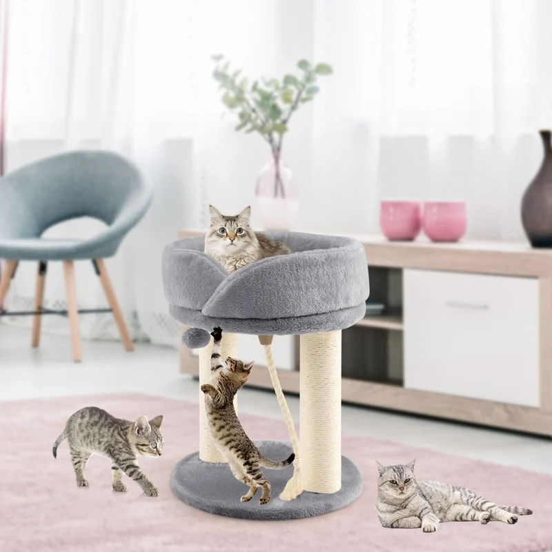 Costway - Albero per Gatti, Torre per Gatti, Tiragraffi per Gatti, Albero del Gatto base imbottita, 43 x 43 x 53 cm, Grigio