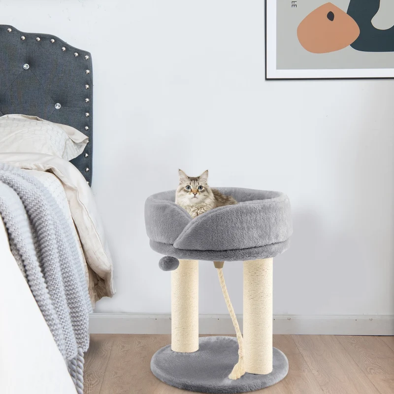 Costway - Albero per Gatti, Torre per Gatti, Tiragraffi per Gatti, Albero del Gatto base imbottita, 43 x 43 x 53 cm, Grigio