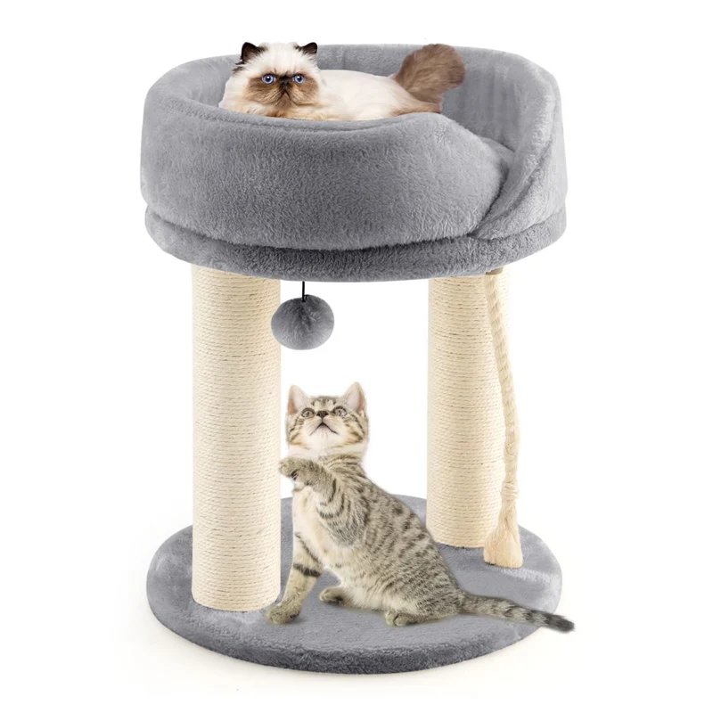 Costway - Albero per Gatti, Torre per Gatti, Tiragraffi per Gatti, Albero del Gatto base imbottita, 43 x 43 x 53 cm, Grigio