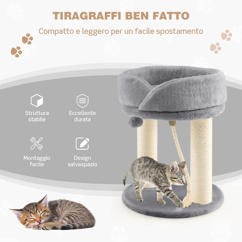 Costway - Albero per Gatti, Torre per Gatti, Tiragraffi per Gatti, Albero del Gatto base imbottita, 43 x 43 x 53 cm, Grigio