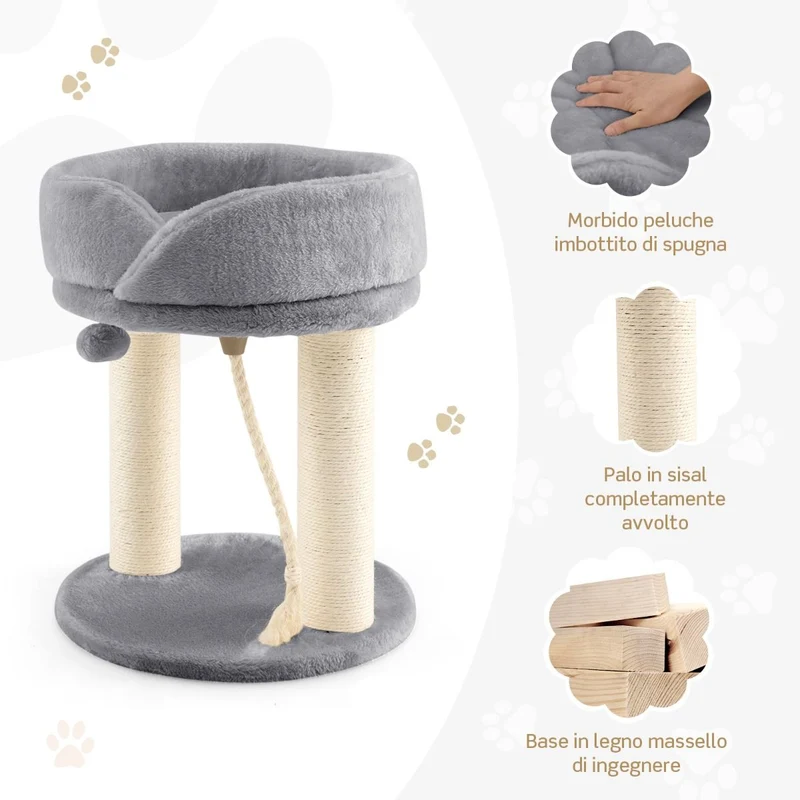 Costway - Albero per Gatti, Torre per Gatti, Tiragraffi per Gatti, Albero del Gatto base imbottita, 43 x 43 x 53 cm, Grigio