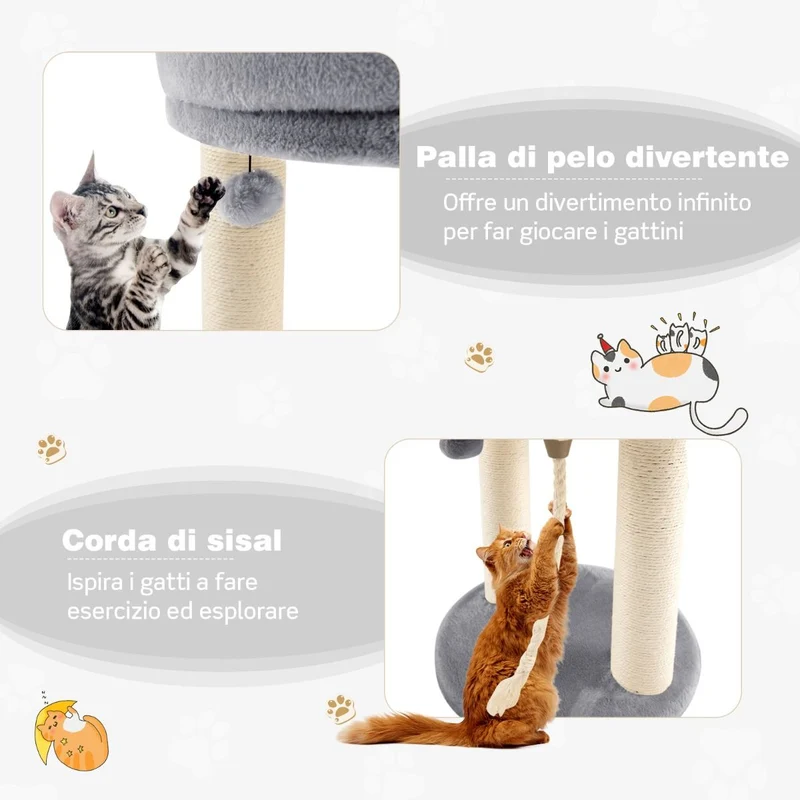 Costway - Albero per Gatti, Torre per Gatti, Tiragraffi per Gatti, Albero del Gatto base imbottita, 43 x 43 x 53 cm, Grigio
