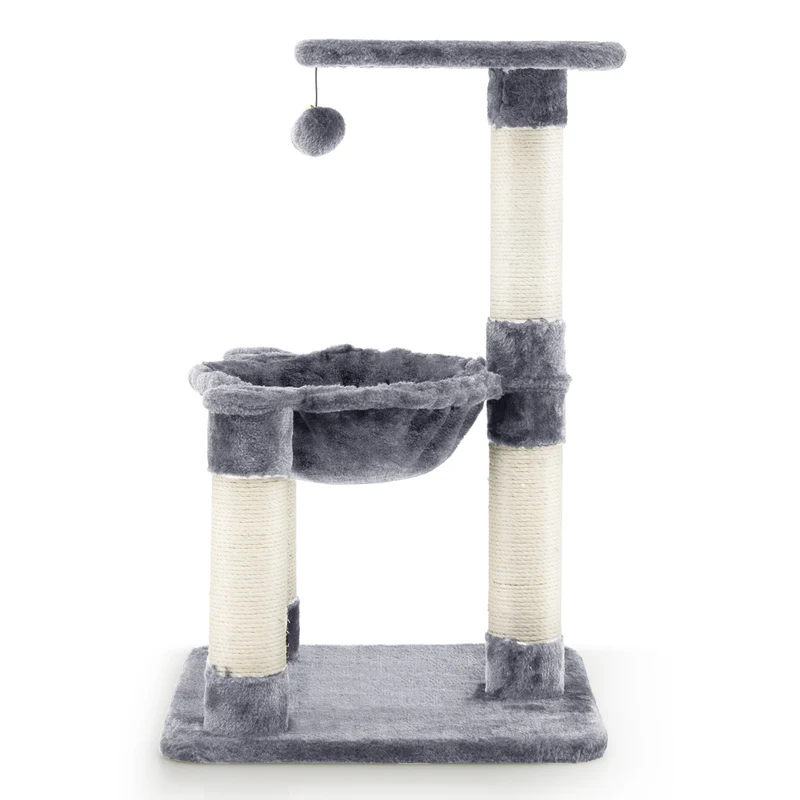 Costway - Albero per Gatti, Torre per Gatti, Tiragraffi per Gatti Multilivello con Amaca e Ampia Piattaforma, Albero del Gatto, 40x40x64 cm, Grigio