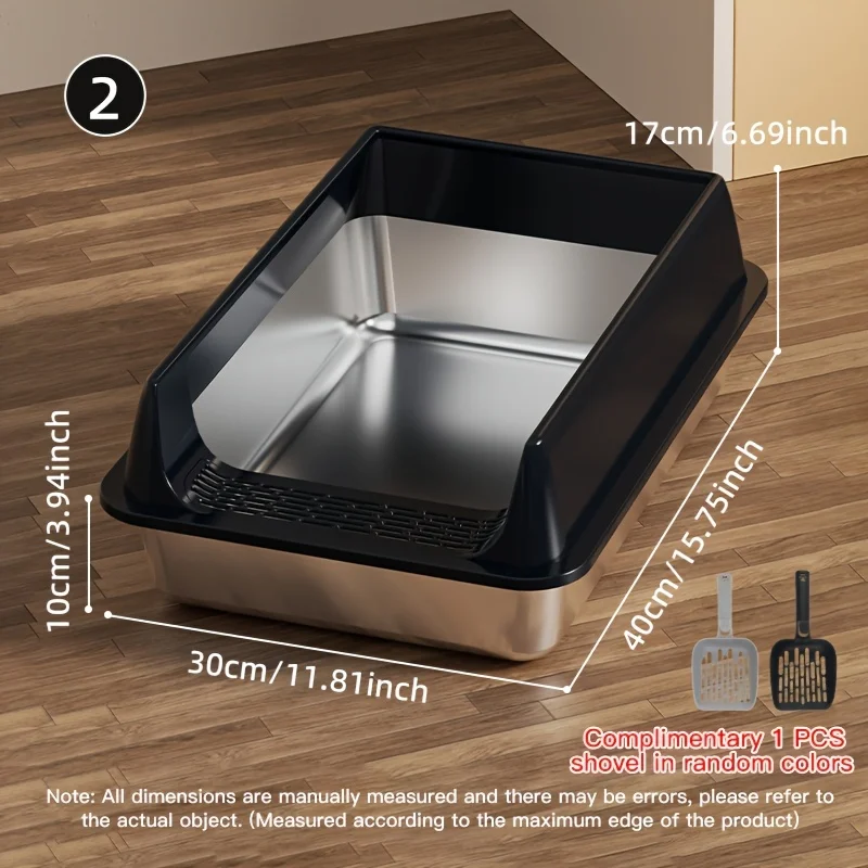 Lettiera per Gatti in Acciaio Inox con Bordo Antischizzo e Coperchio Rimovibile