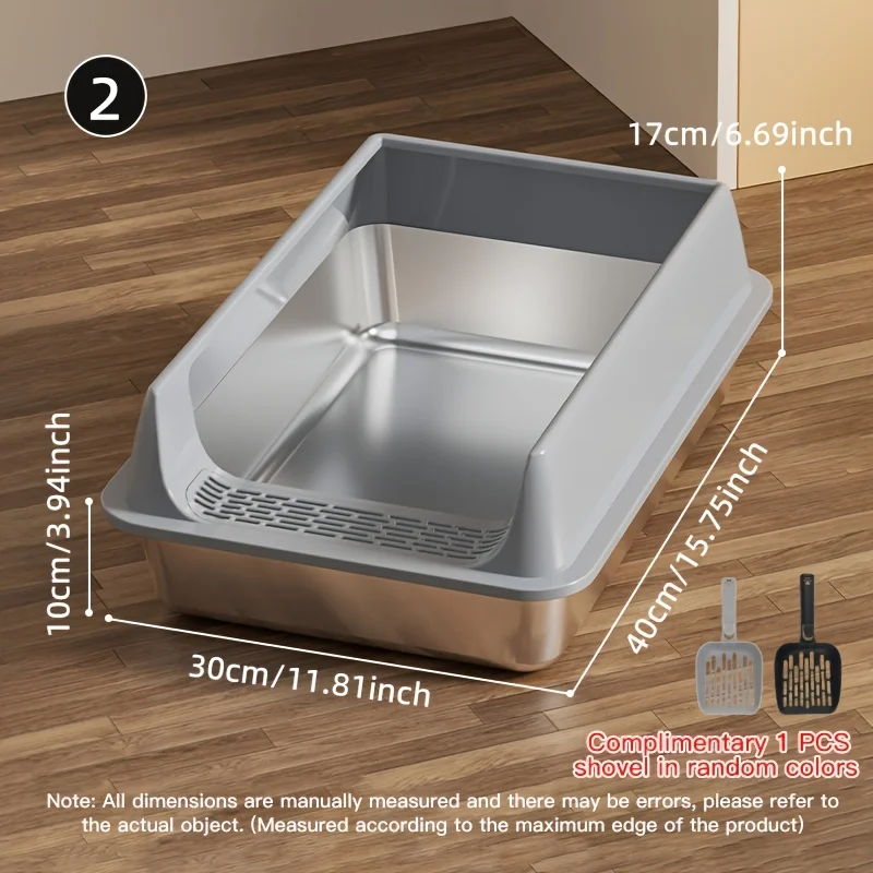 Lettiera per Gatti in Acciaio Inox con Bordo Antischizzo e Coperchio Rimovibile