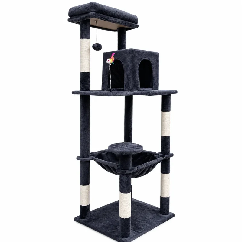 Albero Tiragraffi per Gatti 55 × 45 × 143 cm | Con Cuccia, Amaca e Pali in Sisal
