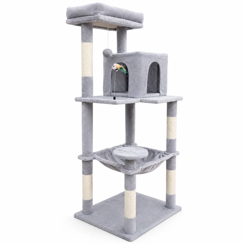 Albero Tiragraffi per Gatti 55 × 45 × 143 cm | Con Cuccia, Amaca e Pali in Sisal