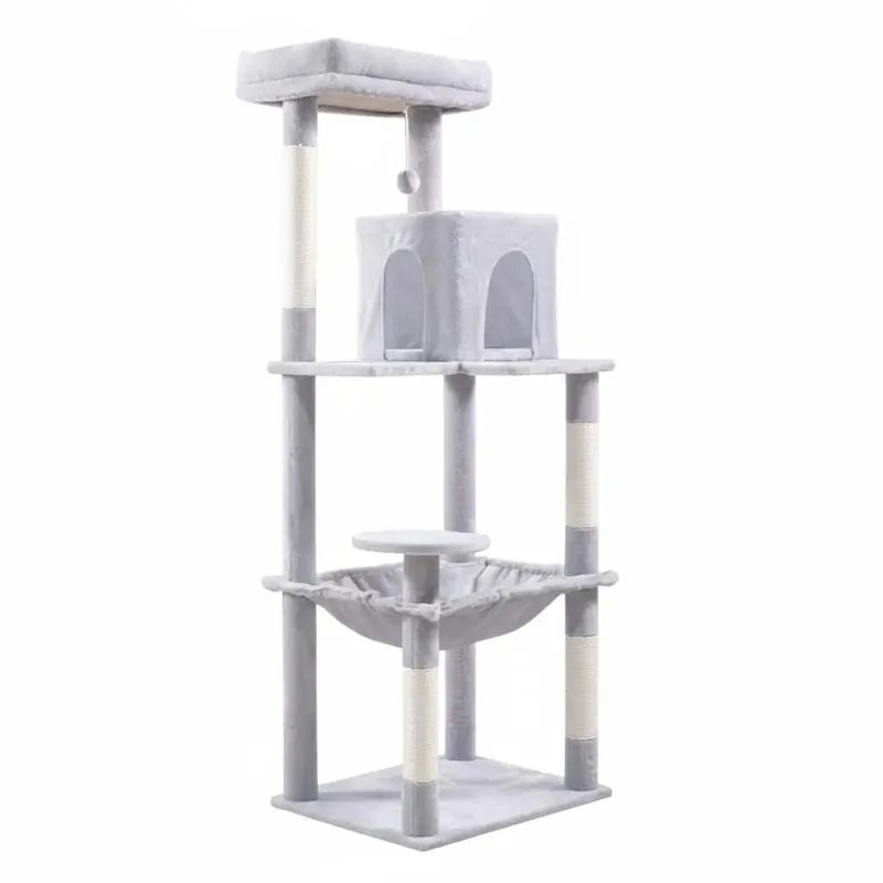 Albero Tiragraffi per Gatti 55 × 45 × 143 cm | Con Cuccia, Amaca e Pali in Sisal