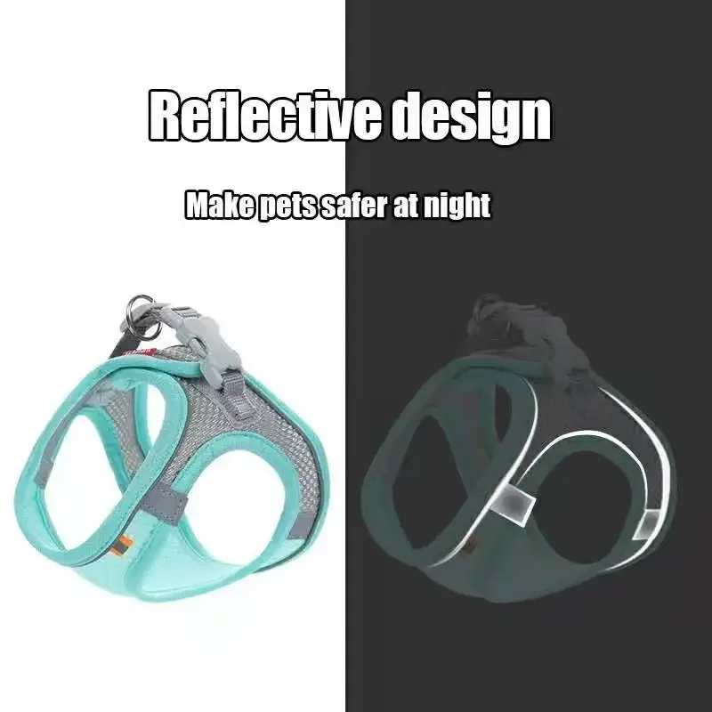 Pettorina Regolabile per Cani e Gatti con Guinzaglio | Set Harness Vest Traspirante Riflettente