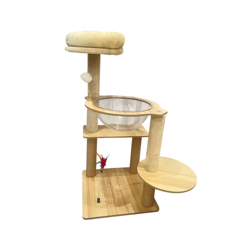 Tiragraffi per Gatti in Legno con Capsule Trasparenti | Cottecota Cat Tree 40 × 40 × 70 cm