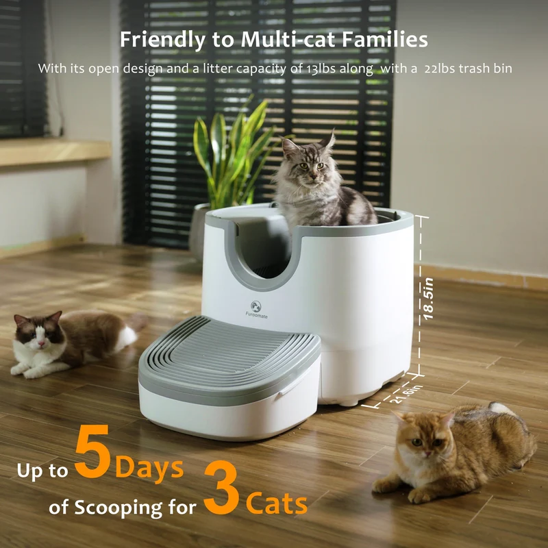Lettiera Autopulente per Gatti con Design Aperto | Self-Cleaning Cat Litter Box Smart XXL