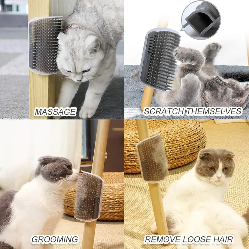 Spazzola Massaggiante ad Angolo per Gatti | Cat Corner Brush con Raccogli Pelo Rimovibile