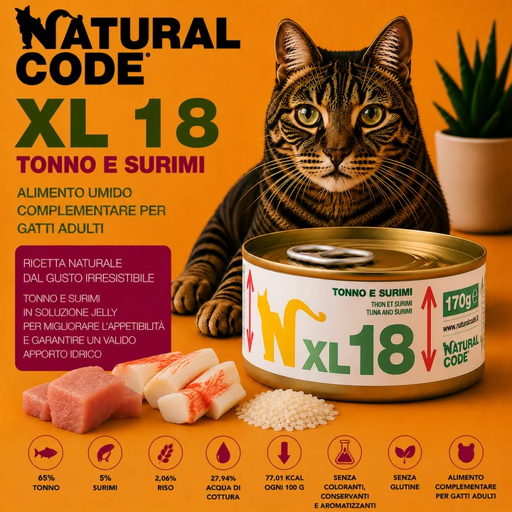 Natural Code XL18 Tonno e Surimi 170 g – Alimento per Gatti Adulti