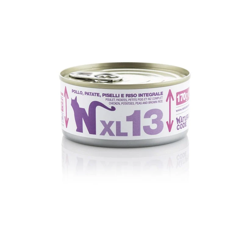 Natural Code XL13 Pollo, Patate, Piselli e Riso Integrale 170 g | Alimento per Gatti Adulti