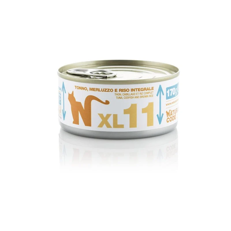 Natural Code XL11 Tonno, Merluzzo e Riso Integrale 170 g | Alimento per Gatti Adulti