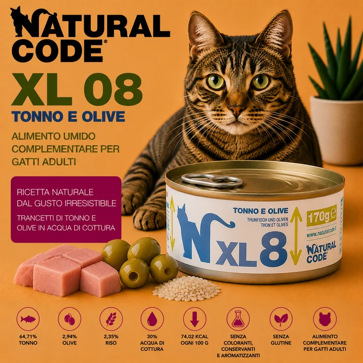 Natural Code XL08 Tonno e Olive Alimento per Gatti Adulti 170 g