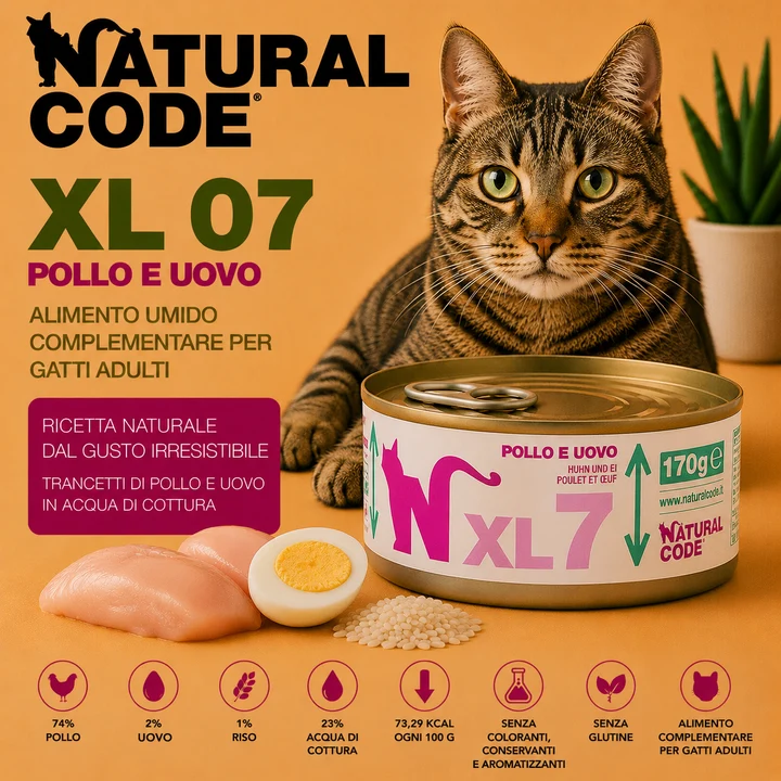 Natural Code XL07 Pollo e Uovo Alimento per Gatti Adulti 170 g