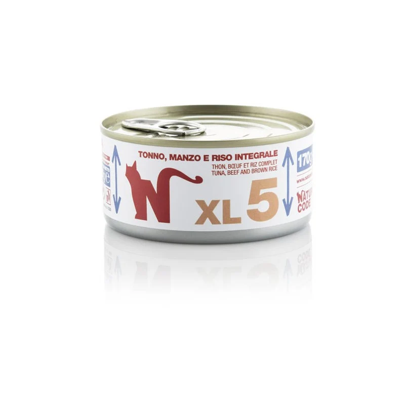 Natural Code XL05 Tonno, Manzo e Riso Integrale 170 g – Alimento Umido per Gatti Adulti