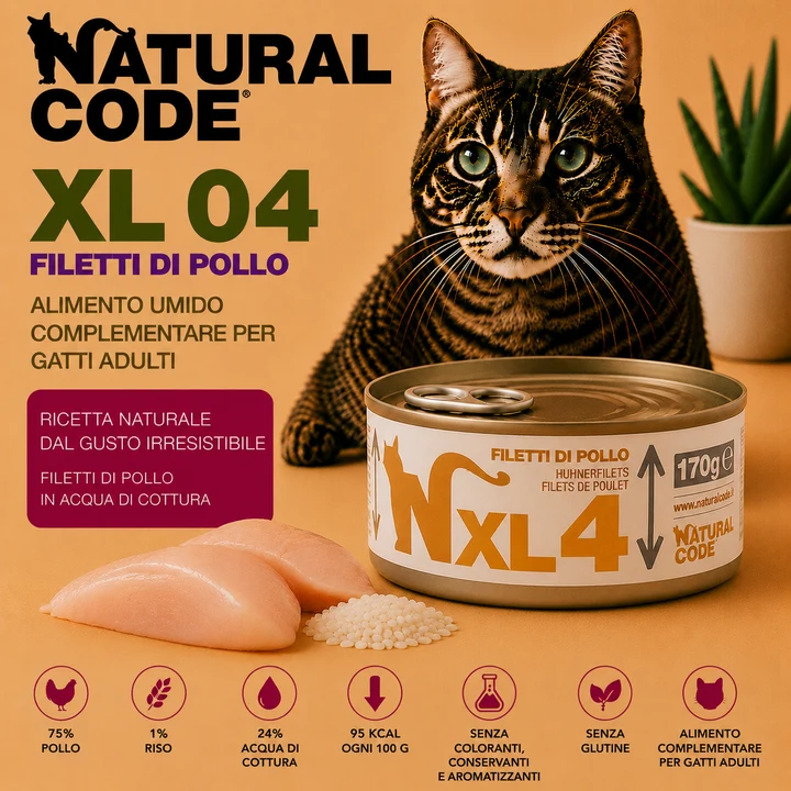 Natural Code XL04 Filetti di Pollo – Alimento per Gatti Adulti 170 g